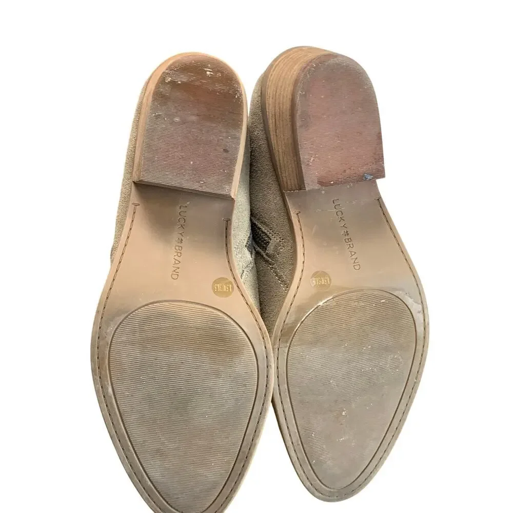 Lucky Brand Finesse Ankle Boots Taupe Suede Size 8.5 Side Zip